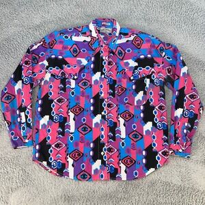 Side Saddle Shirt Womens Large Vintage 90s Geometric Print Long Sleeve Button Up